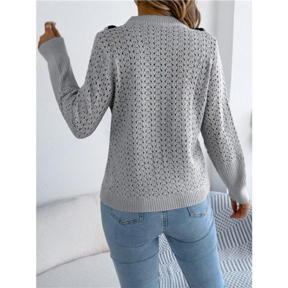 Hollow-Out Knit Top with Contrast Trim - Picture 6 of 16